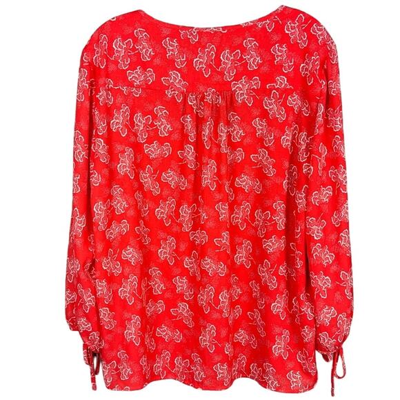 Collective Concepts Plus Size Zimmerman Tie Sleeve Blouse Orange Red Floral NWT - Picture 2 of 8